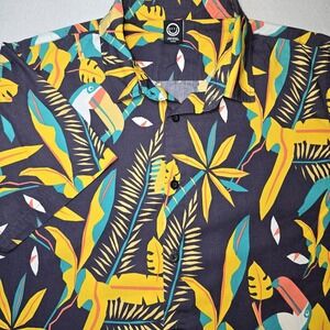 Neff Men's Large Hawaiian Shirt Toucan Tropical Bird Leaf Print Retro Surf Skate